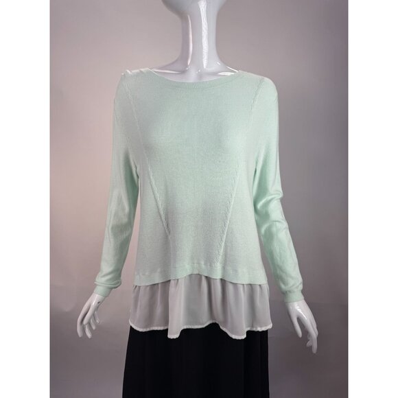 Cato Womens Mint Green Sweater With Sheer White Layered Hem Size S Lightweight - Picture 8 of 16